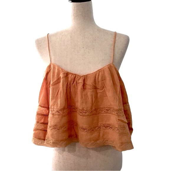 Free People Home Again Cami Size Medium Orange Lace Tank Top New with Tags - Picture 11 of 11